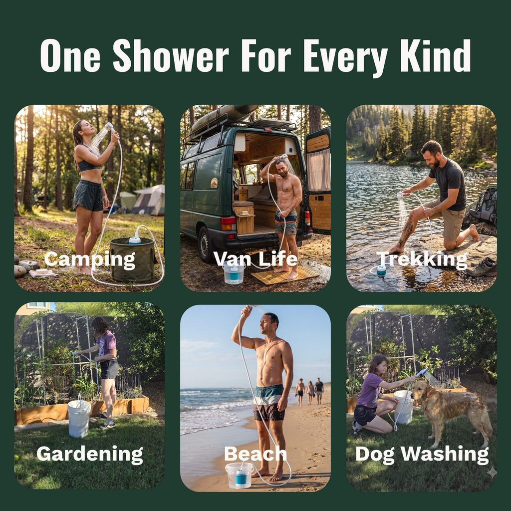 PureTrekker Portable Trail Shower — Rechargeable Camp Shower Pump