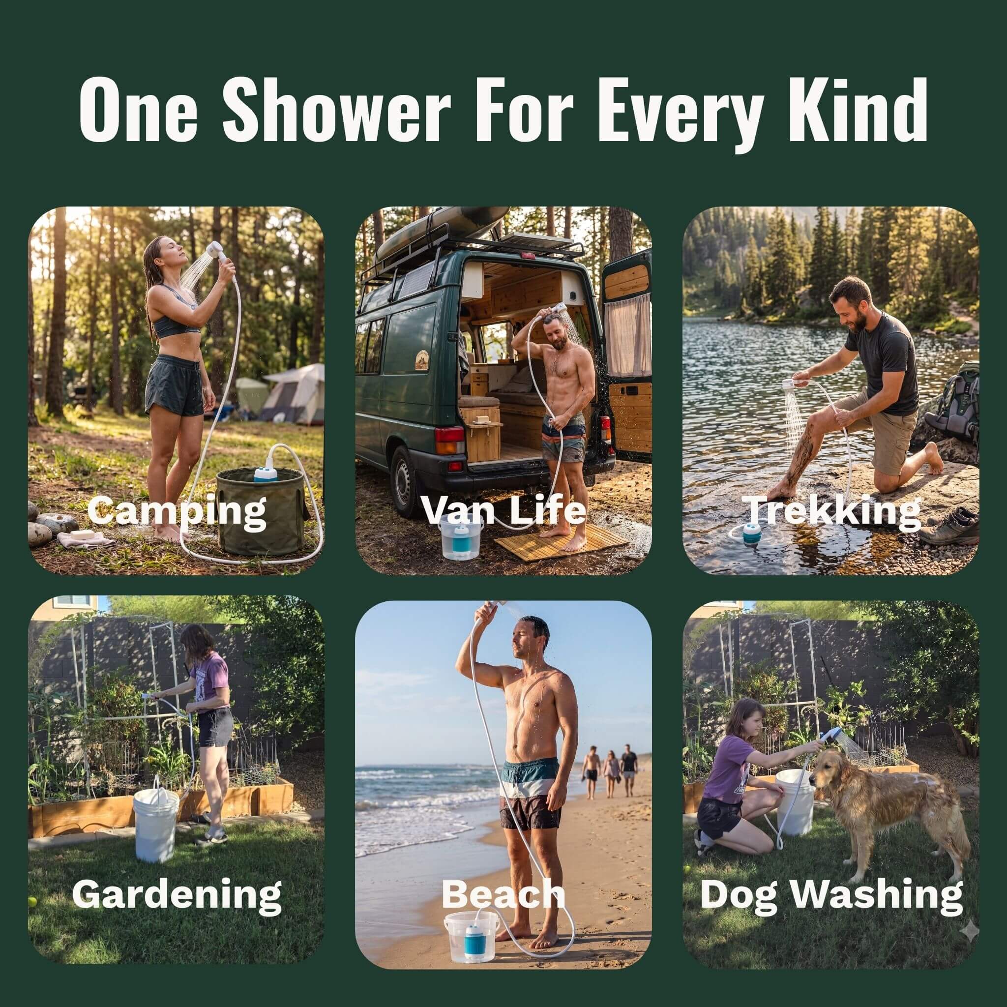 PureTrekker Portable Trail Shower — Rechargeable Camp Shower Pump